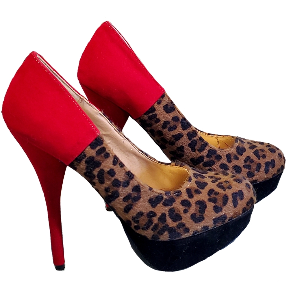 Red Suede n Cheetah print stilleto heels